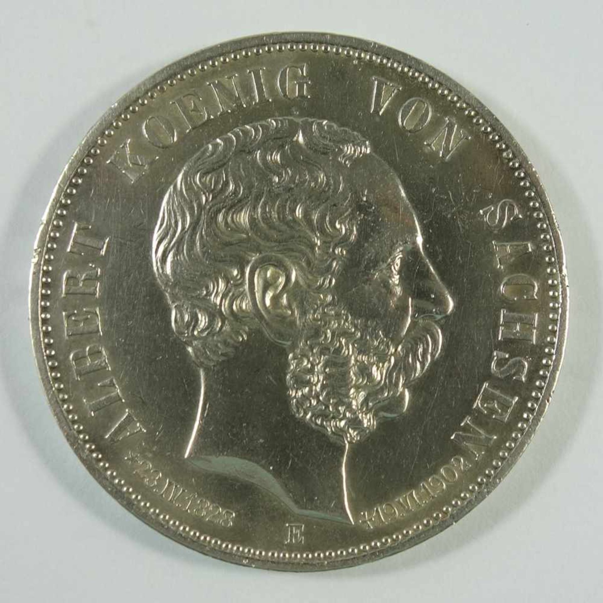 5 Mark 1902, E, "Albert, König von Sachsen", Kaiserreich, 900er Silber, großer Adler, Gew. 27,70g,