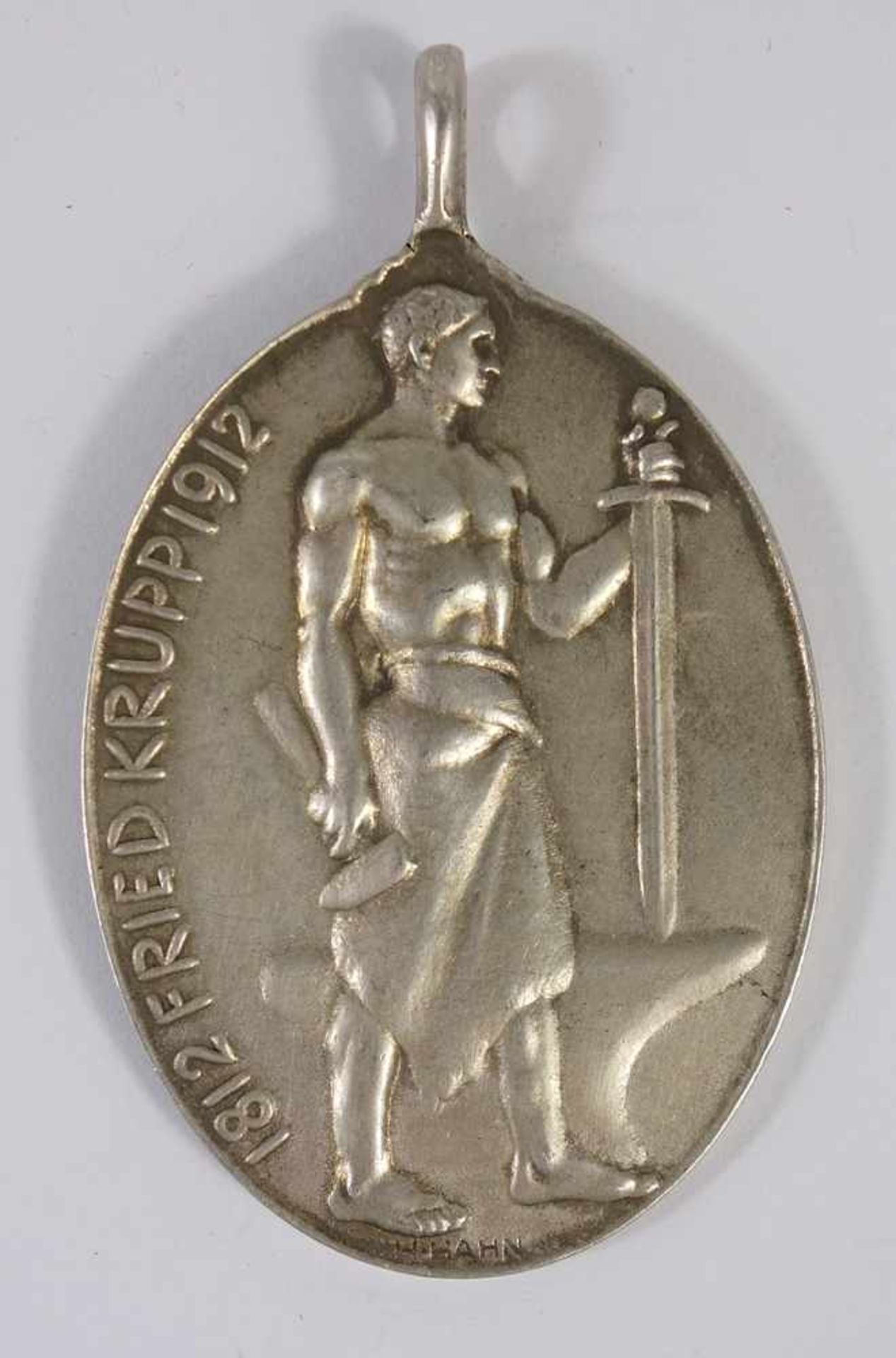 silberne Medaille Friedrich Krupp AG, Essen, Dt.Reich, 1912, Entwurf H.Hahn, 990er Ag, Gew.38,40g, - Bild 2 aus 2