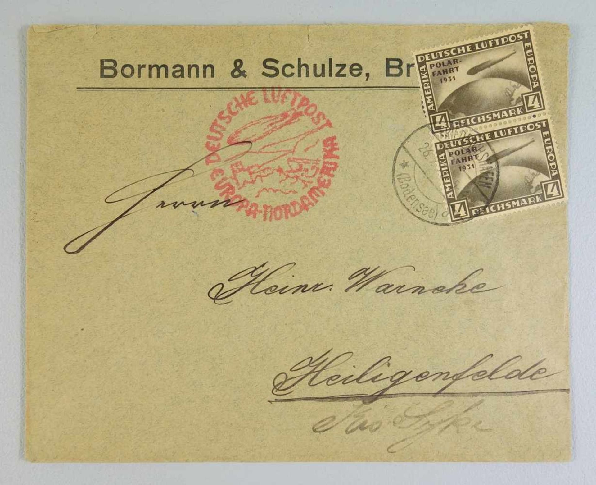 zurückgezogen / withdrawn---Brief mit Briefmarken mit Zeppelin-Motiv und Stempel "Deutsche Luftpost,