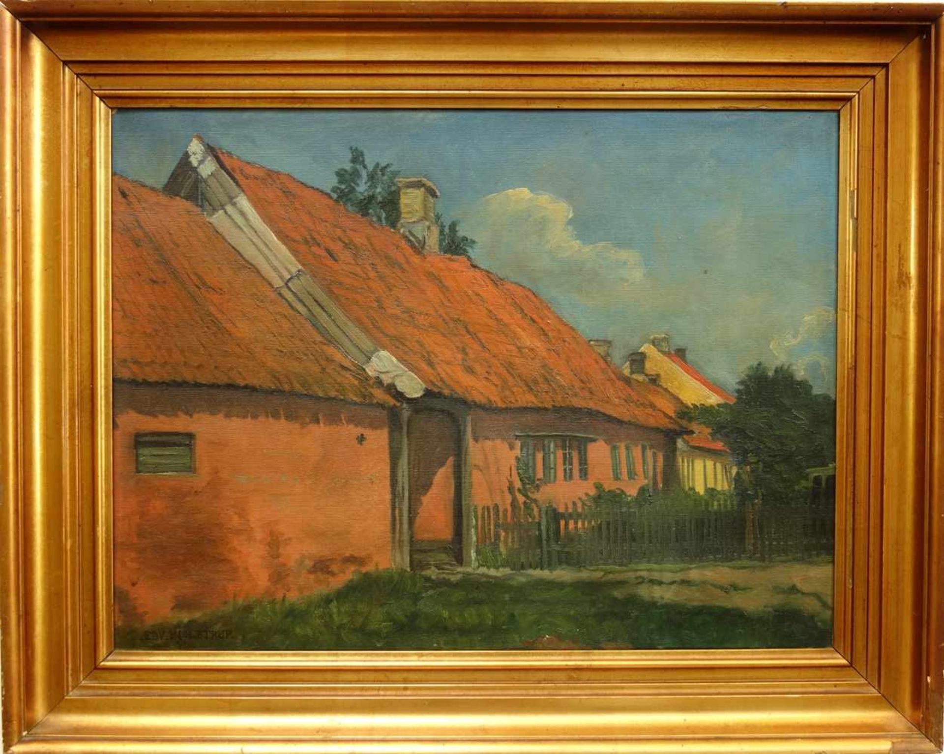 Edvard Kjølstrup "Siedlung", 20.Jh., Öl/Lw., u.l. sign. "EDV. KJØLSTRUP", HB 34,5*46cm, in