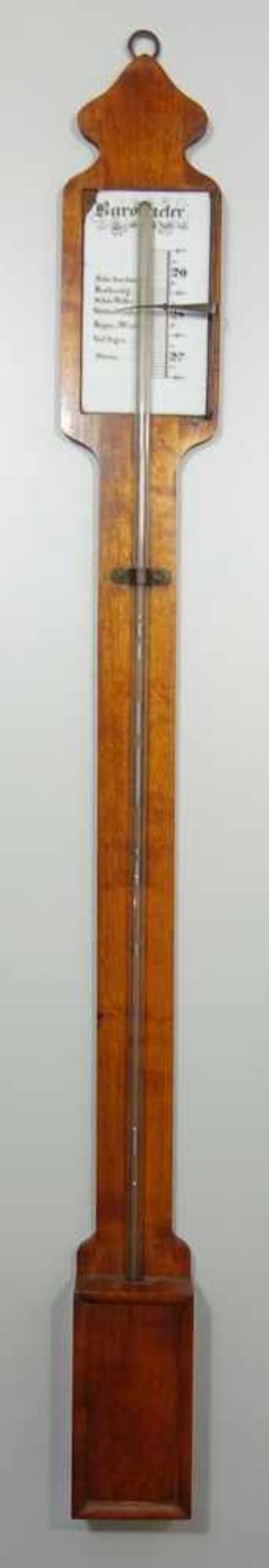 Torricelli- Barometer, um 1850, Holzpaneel mit Quecksilber gefüllter Glasröhre, Skala auf