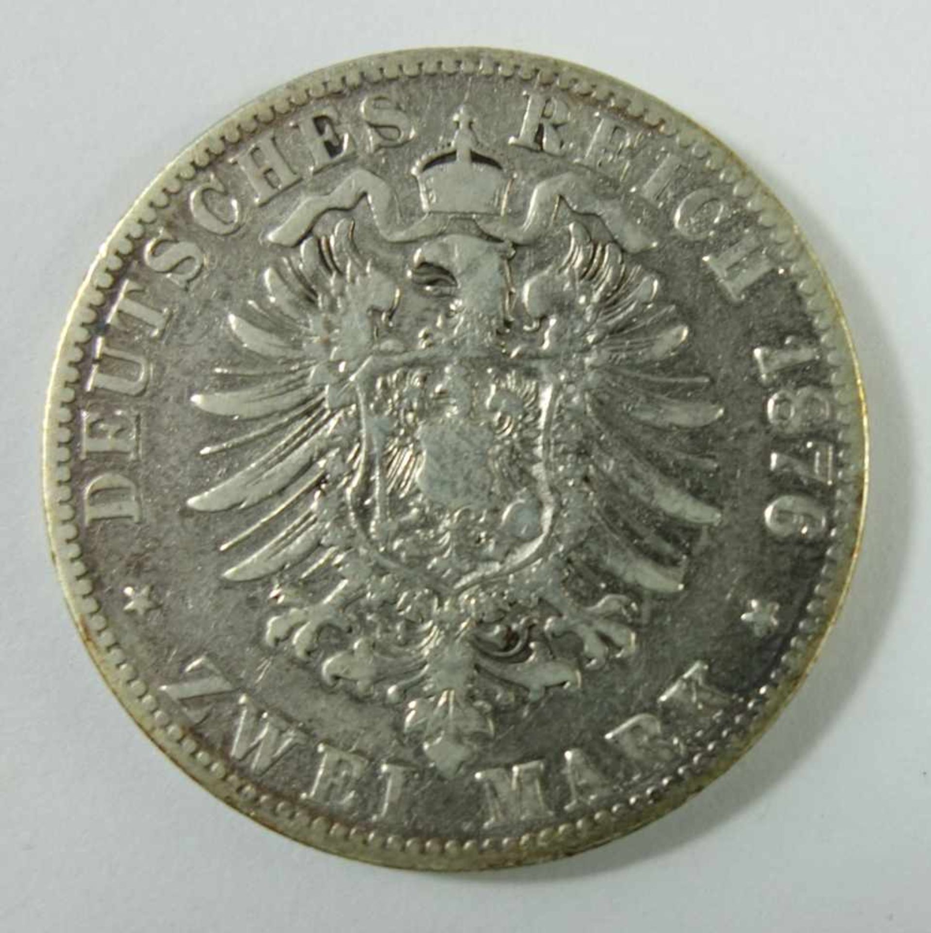 2 Mark 1876, C, "Wilhelm, Deutscher Kaiser, König v. Preussen", Kaiserreich, 900er Silber, Gew.10, - Bild 2 aus 2
