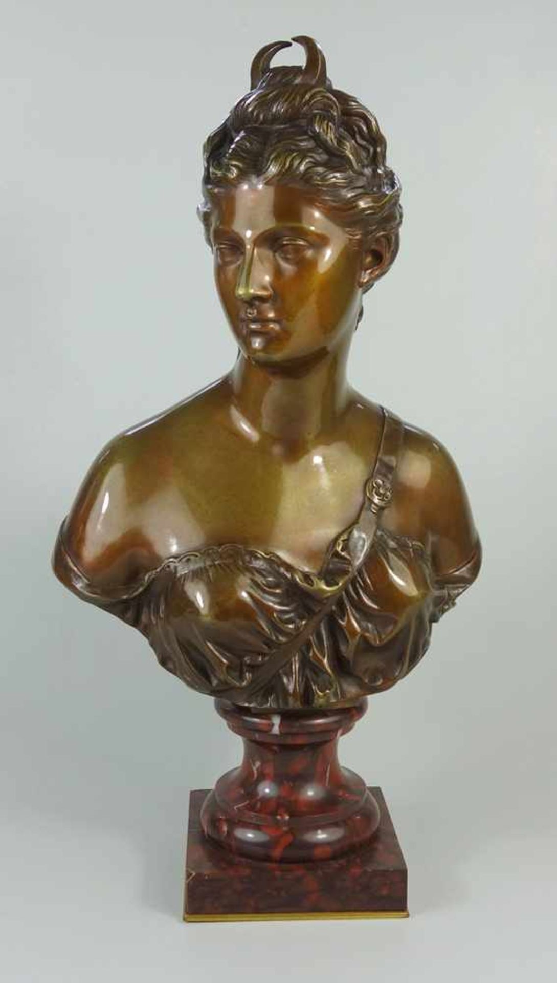 Büste „Diana, Göttin der Jagd“, 2.Hälfte 19.Jh., nach Jean-Antoine Houdon (1741-1828), patinierte