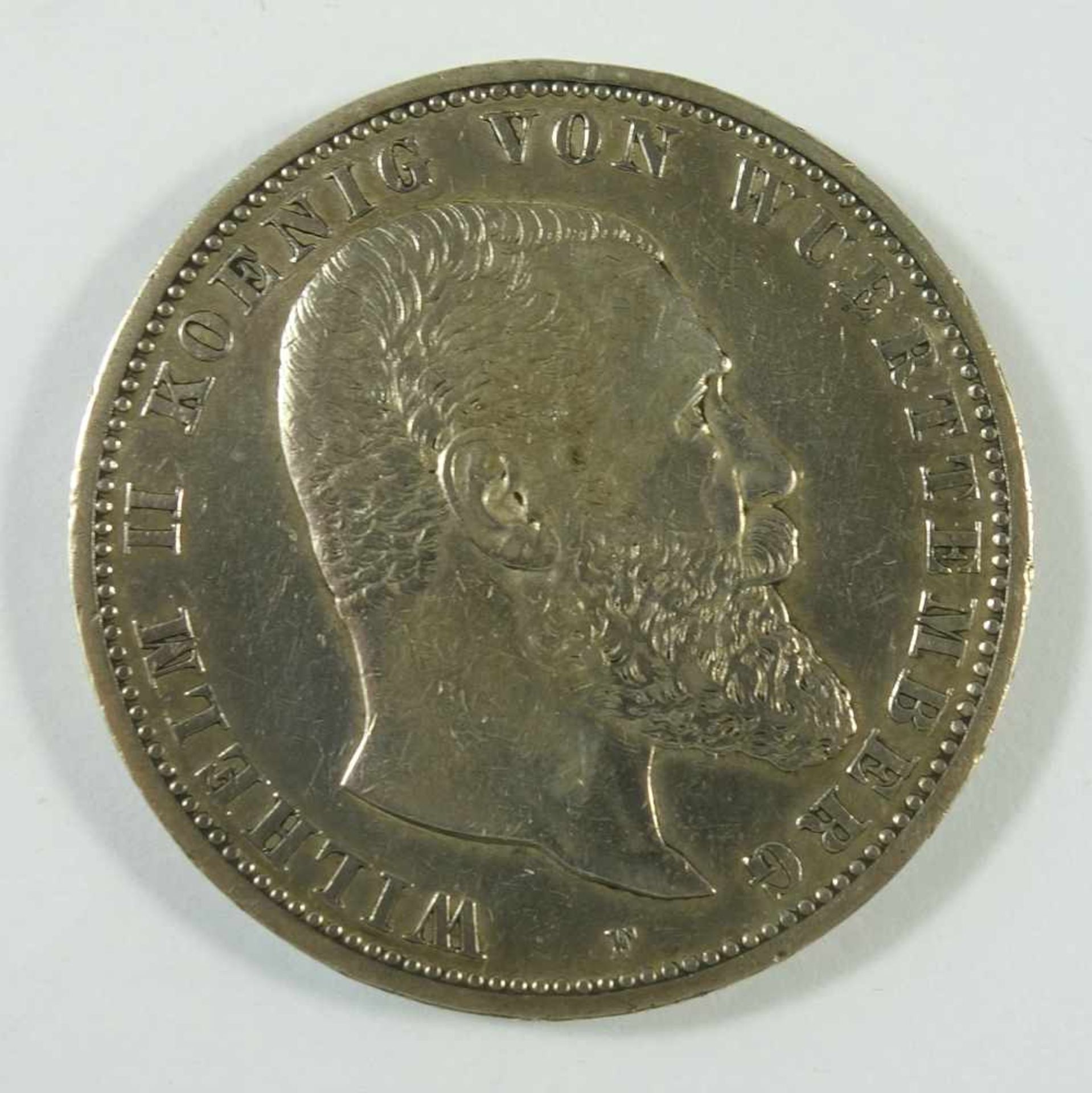 5 Mark 1901, F, "Wilhelm II., König von Württemberg", Kaiserreich, 900er Silber, Gew. 27,67g, ss-vz-