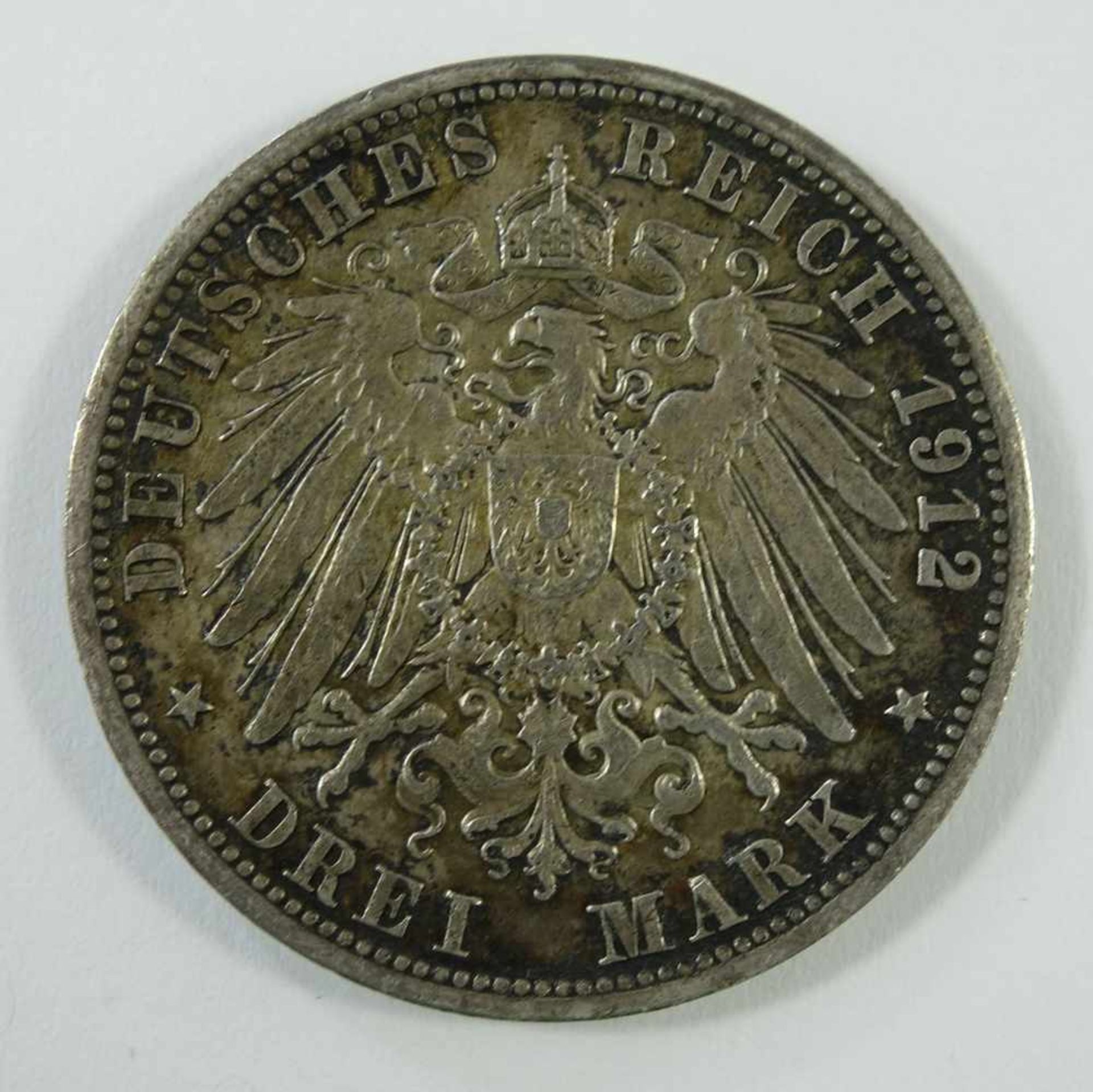 3 Mark 1912, Wilhelm II, Dt.Kaiser, König v.Preussen, Dt.Kaiserreich, 900er Ag, Gew.ca.16,56g, ss- - - Image 2 of 2