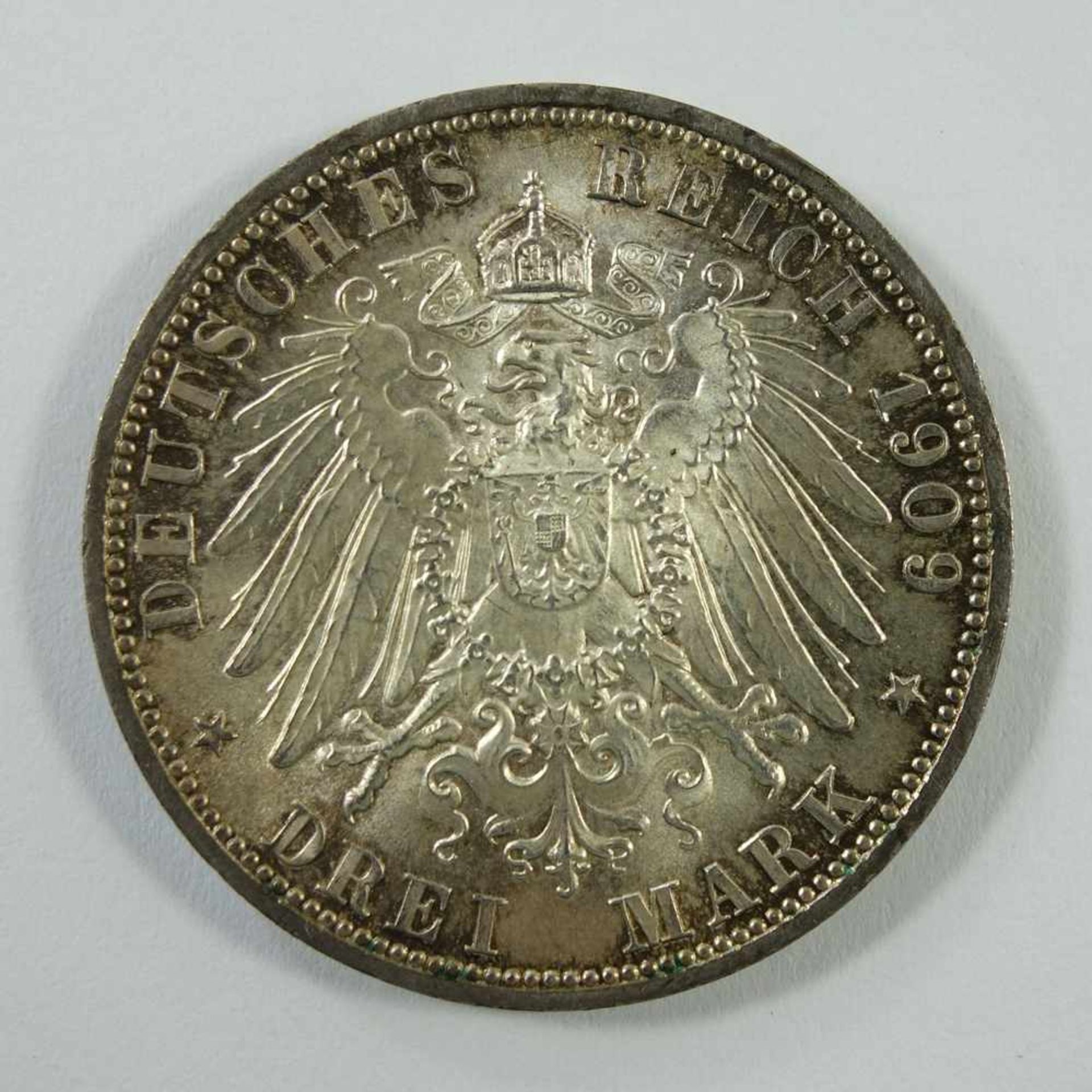 3 Mark 1909, Zum Tod von Fürst Karl Günther, Schwarzburg-Sondershausen, Dt.Kaiserreich, 900er Ag, - Bild 2 aus 2