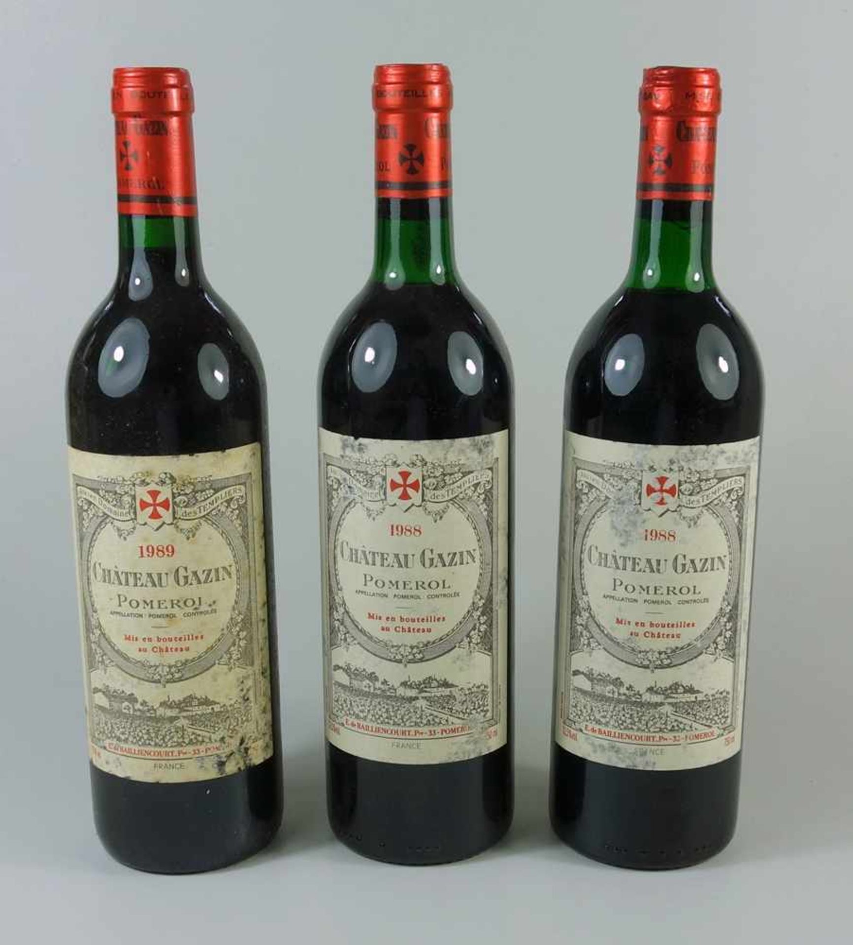 3* Rotwein "Château Gazin, Pomerol", davon 2* 1988 und 1* 1989, je 75cl, fachgerecht gelagertRed