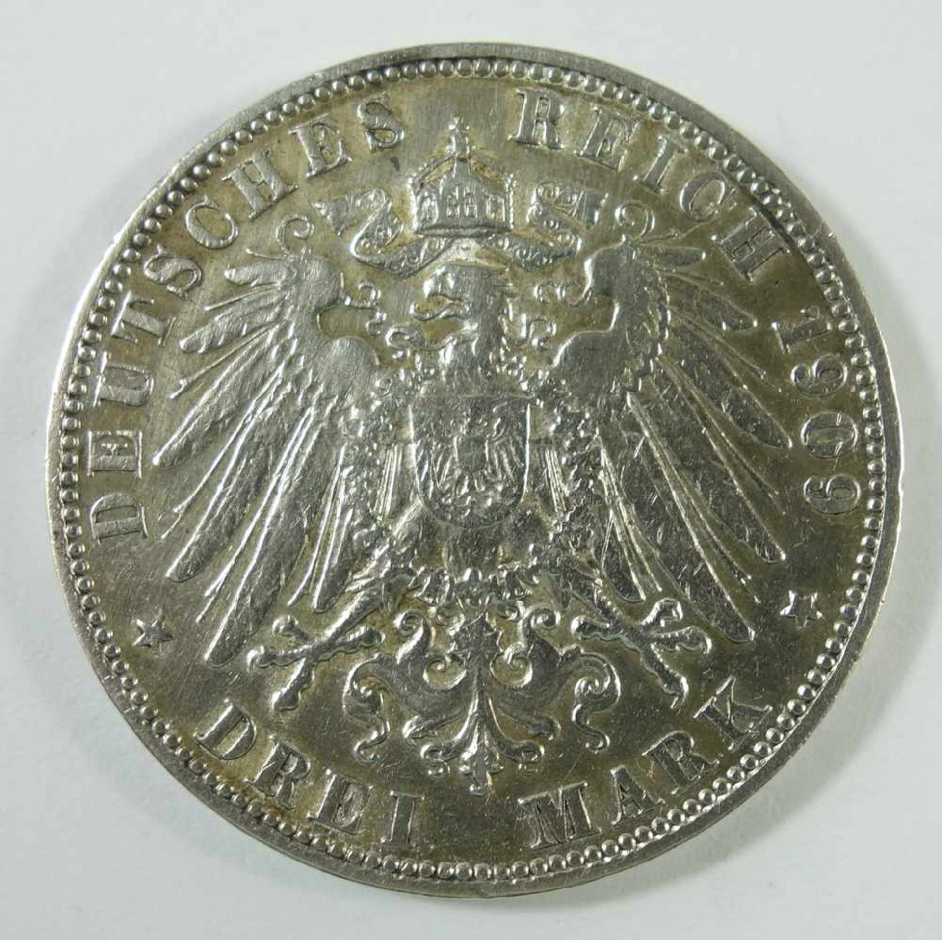 3 Mark 1909, J, Hamburg, Kaiserreich, 900er Silber, Gew.16,60g, ss- - -18.00 % buyer's premium on - Bild 2 aus 2