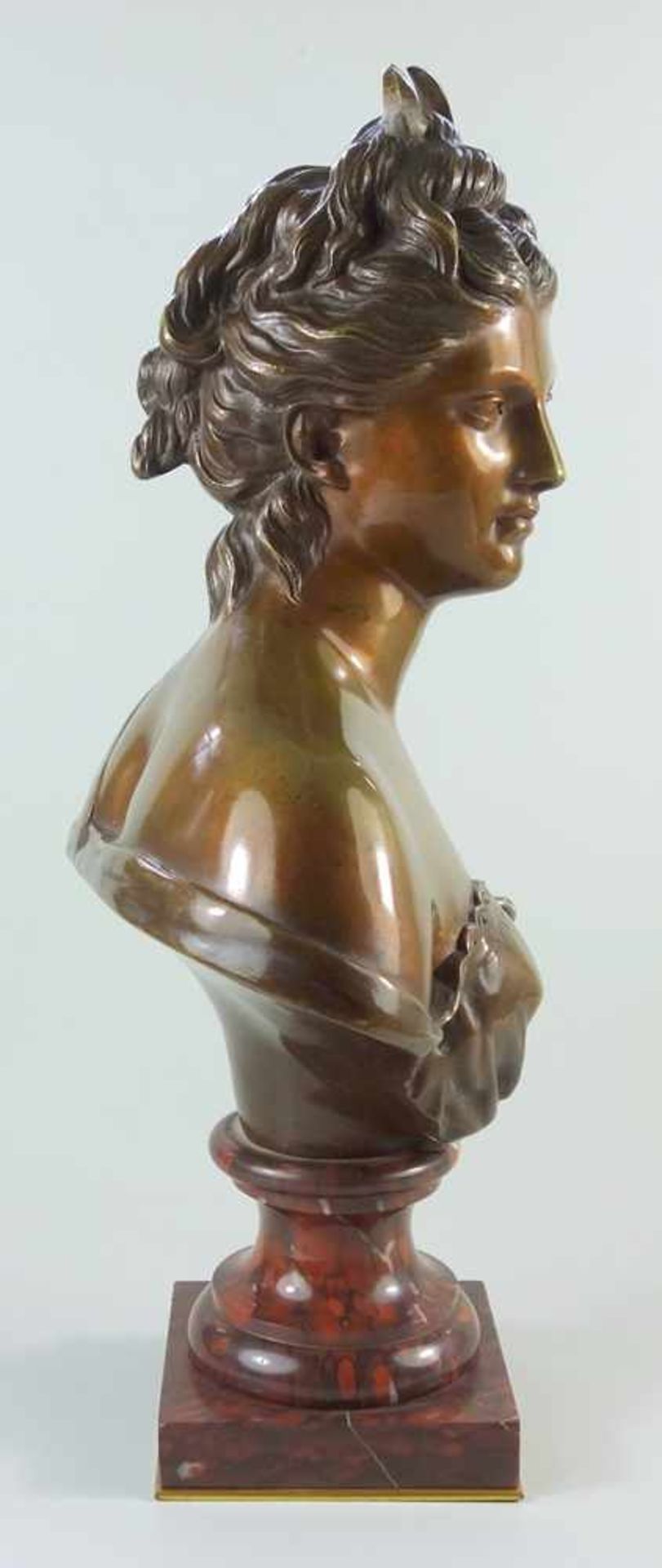 Büste „Diana, Göttin der Jagd“, 2.Hälfte 19.Jh., nach Jean-Antoine Houdon (1741-1828), patinierte - Bild 4 aus 4