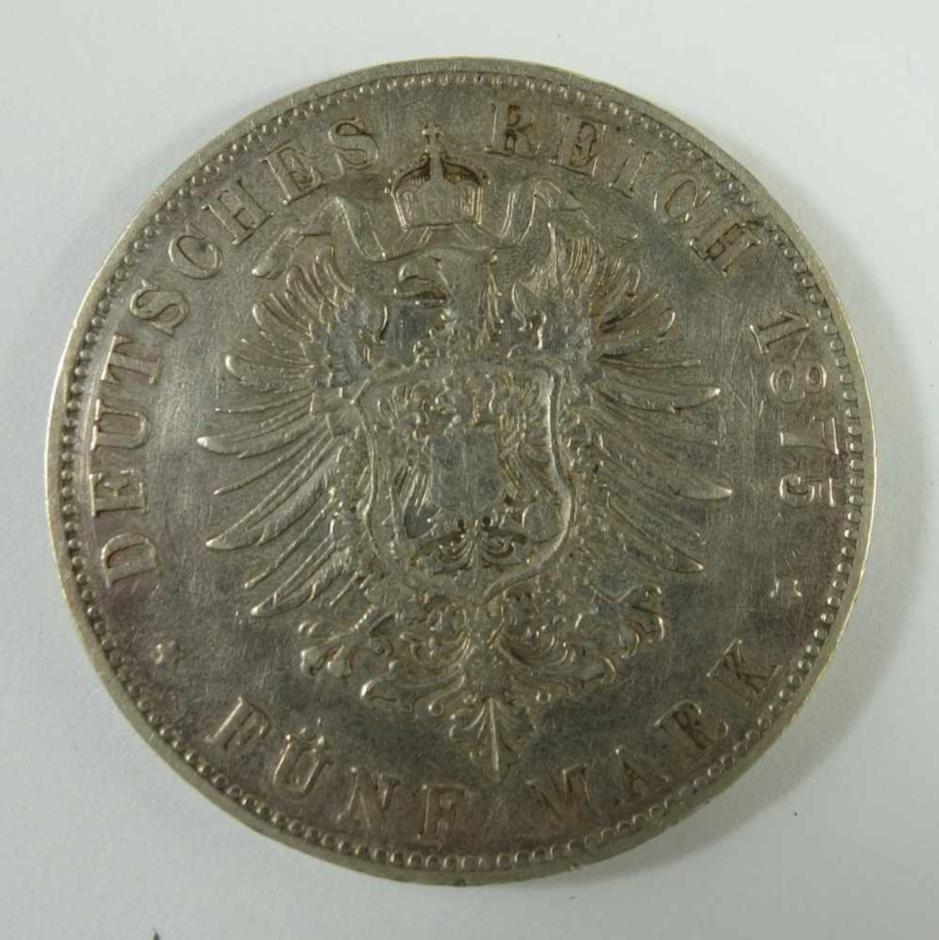 5 Mark 1875, G, "Friedrich Grosherzog von Baden", Kaiserreich, 900er Silber, Gew.27,56g, ss-vz- - - - Image 2 of 2