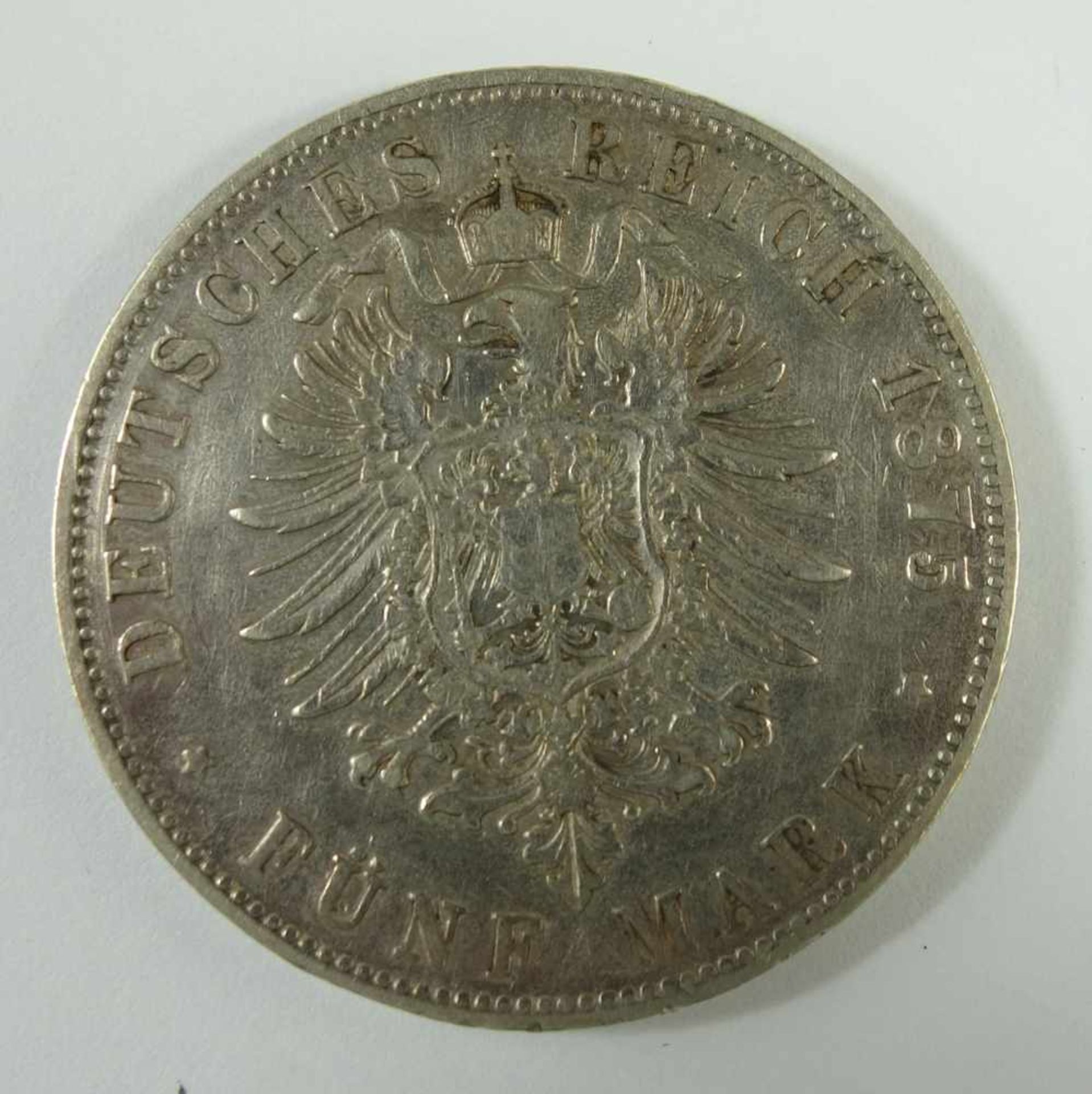 5 Mark 1875, G, "Friedrich Grosherzog von Baden", Kaiserreich, 900er Silber, Gew.27,56g, ss-vz- - - - Bild 2 aus 2