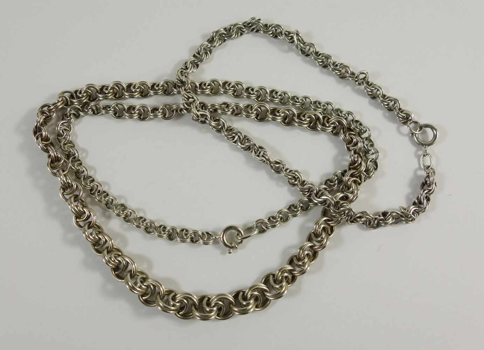 Collier und Armband, 800er Silber, Gew.20,91g, Doppelringe, Collier zum Verschluss hin verjüngend,