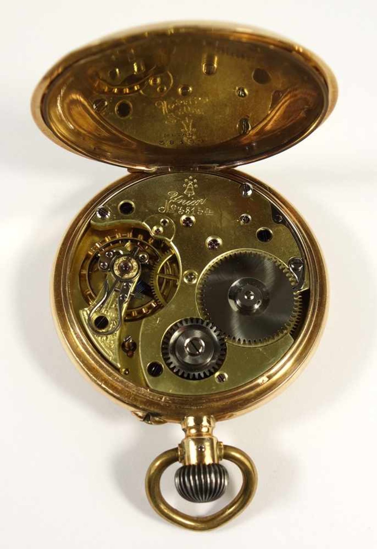 goldene Taschenuhr, Dürrstein & Co., Dresden, 585er Gold, Rückdeckel mit Wappenkartusche, - Bild 3 aus 3