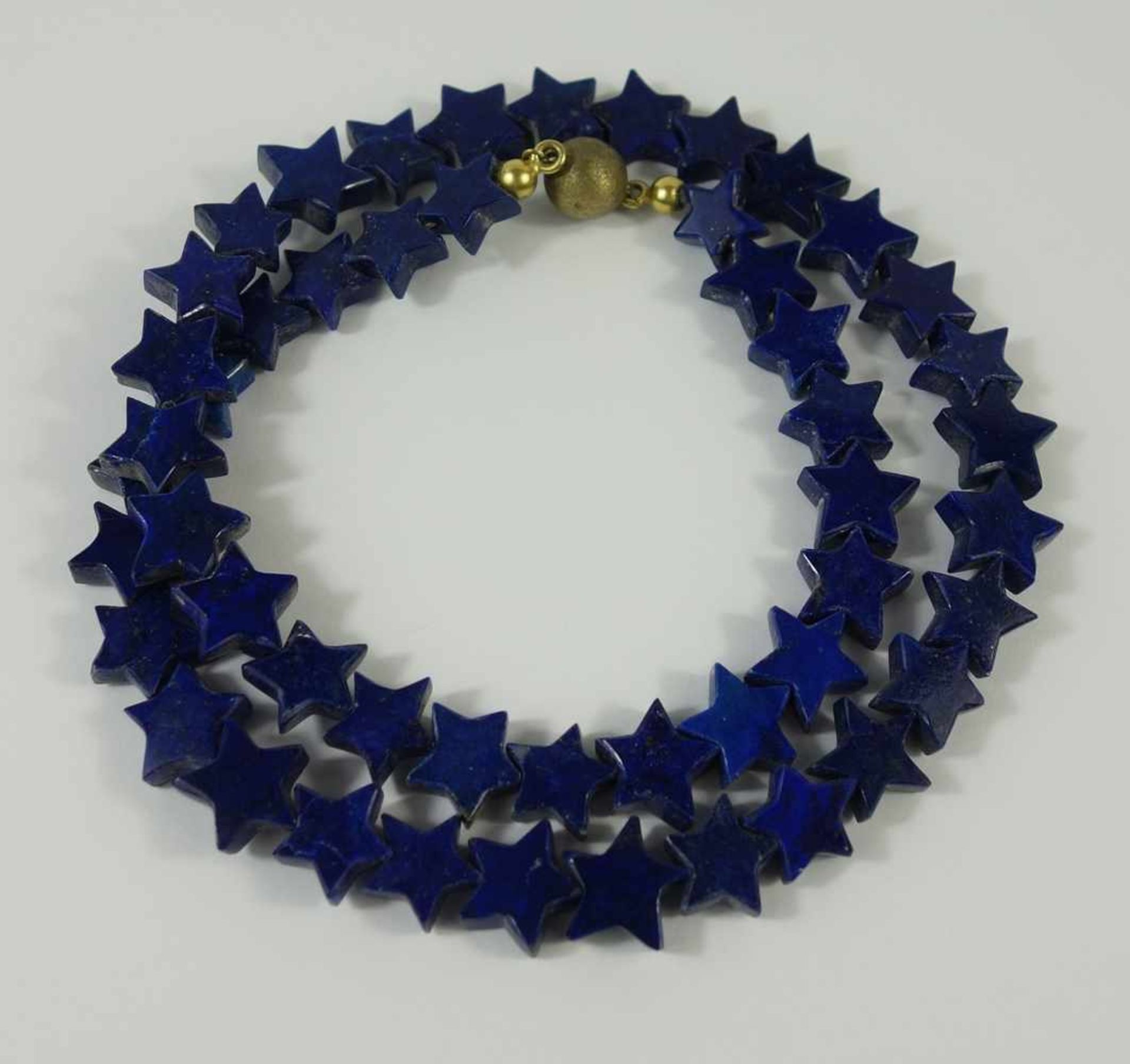 Lapislazuli-Kette, sternförmige Kettenglieder, Gew.29,09g, mattiertes, 925er Silber-