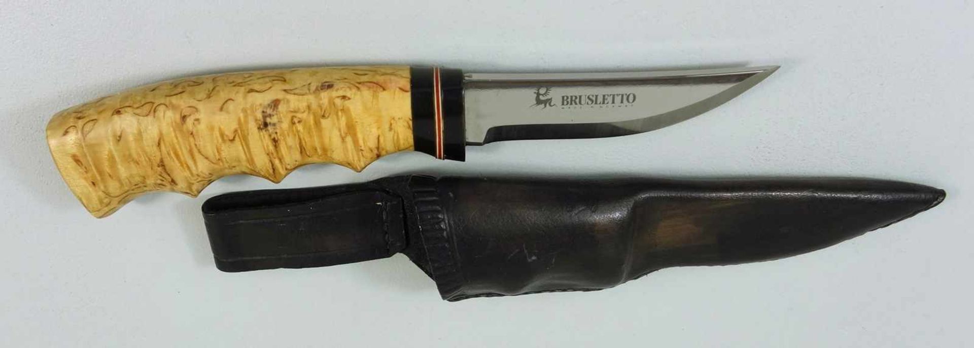 Outdoor-/ Jagdmesser, Brusletto, Norwegen, Holzgriff mit Griffmulden, Gesamt-L.20,5cm, Klingen-L.8,