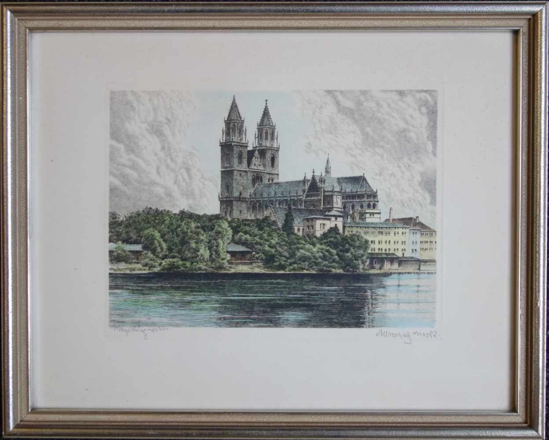 Albrecht Bruck (1874-1964) "Der Magdeburger Dom ", Farbradierung, 1. Hälfte 20. Jh., Ansicht des