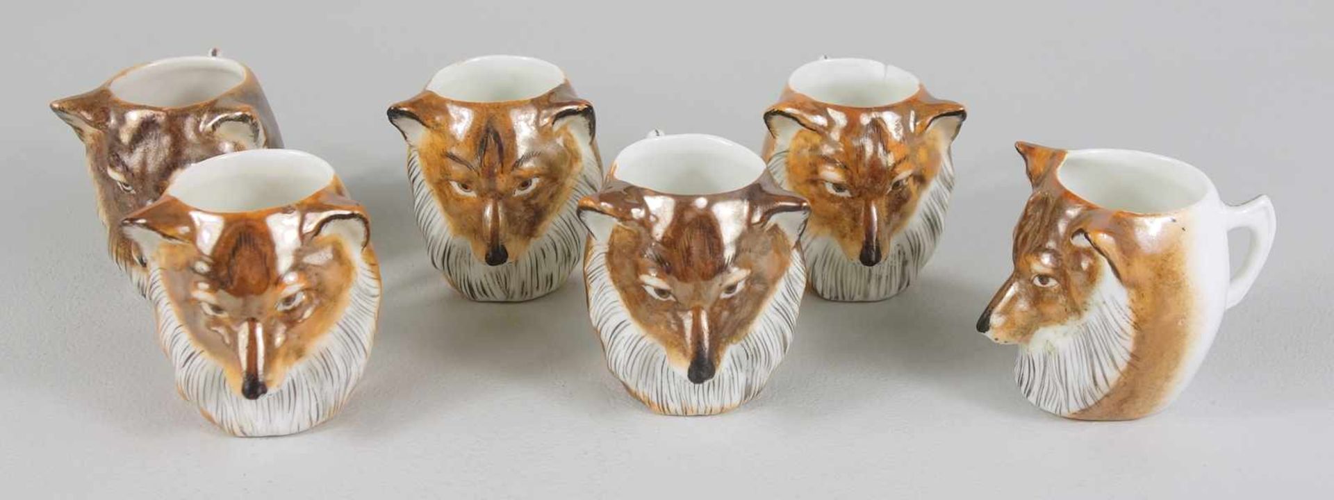 6 Schnapsbecher "Fuchs", Anfang 20.Jh., kleine Tasse in Form eines Fuchskopfes, H.4cm (1*