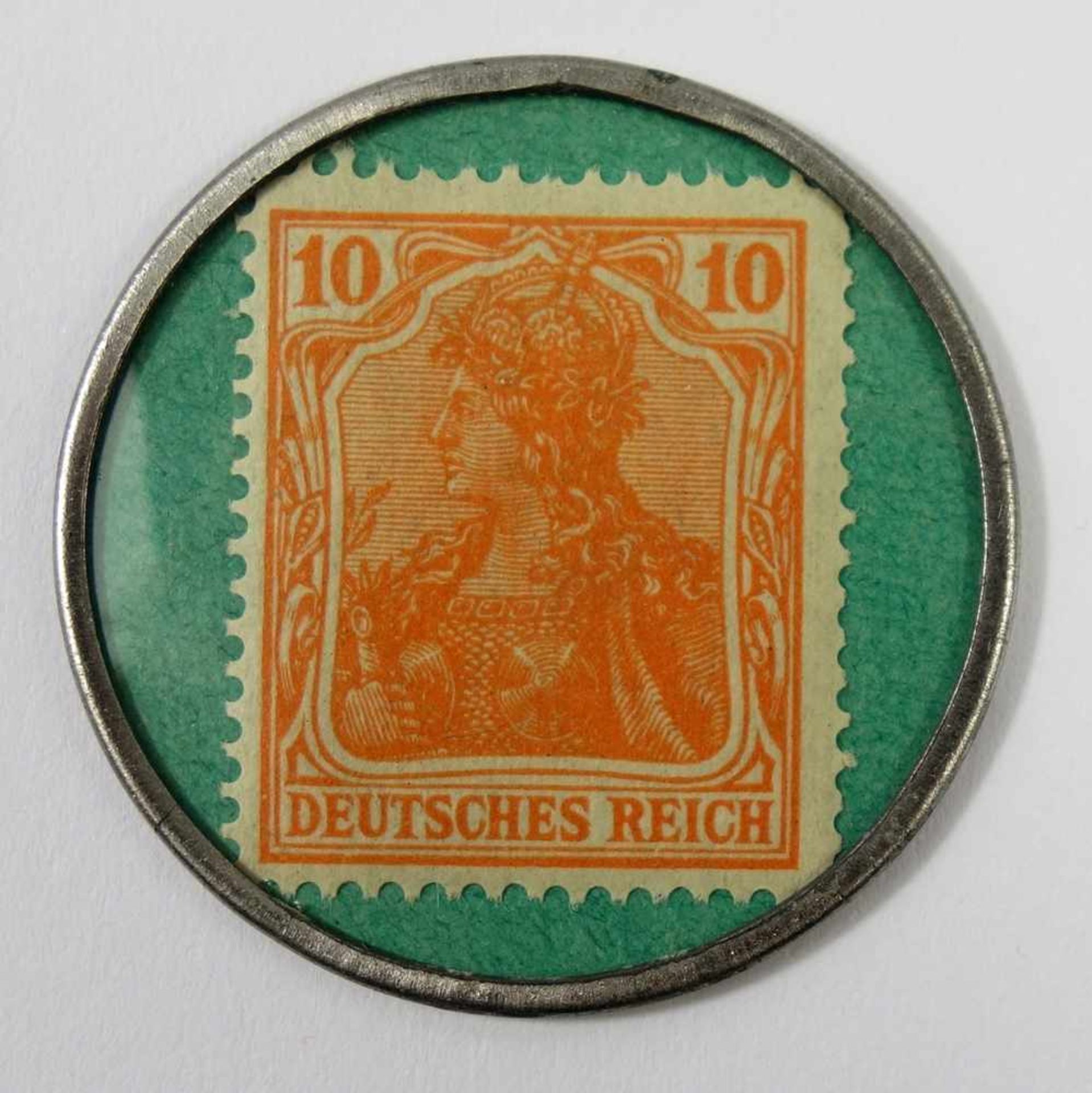 1* 10 Pfennig Briefmarken-Kapselgeld, Notgeld, rückseitig Werbung OPEL-Automobilzentrale