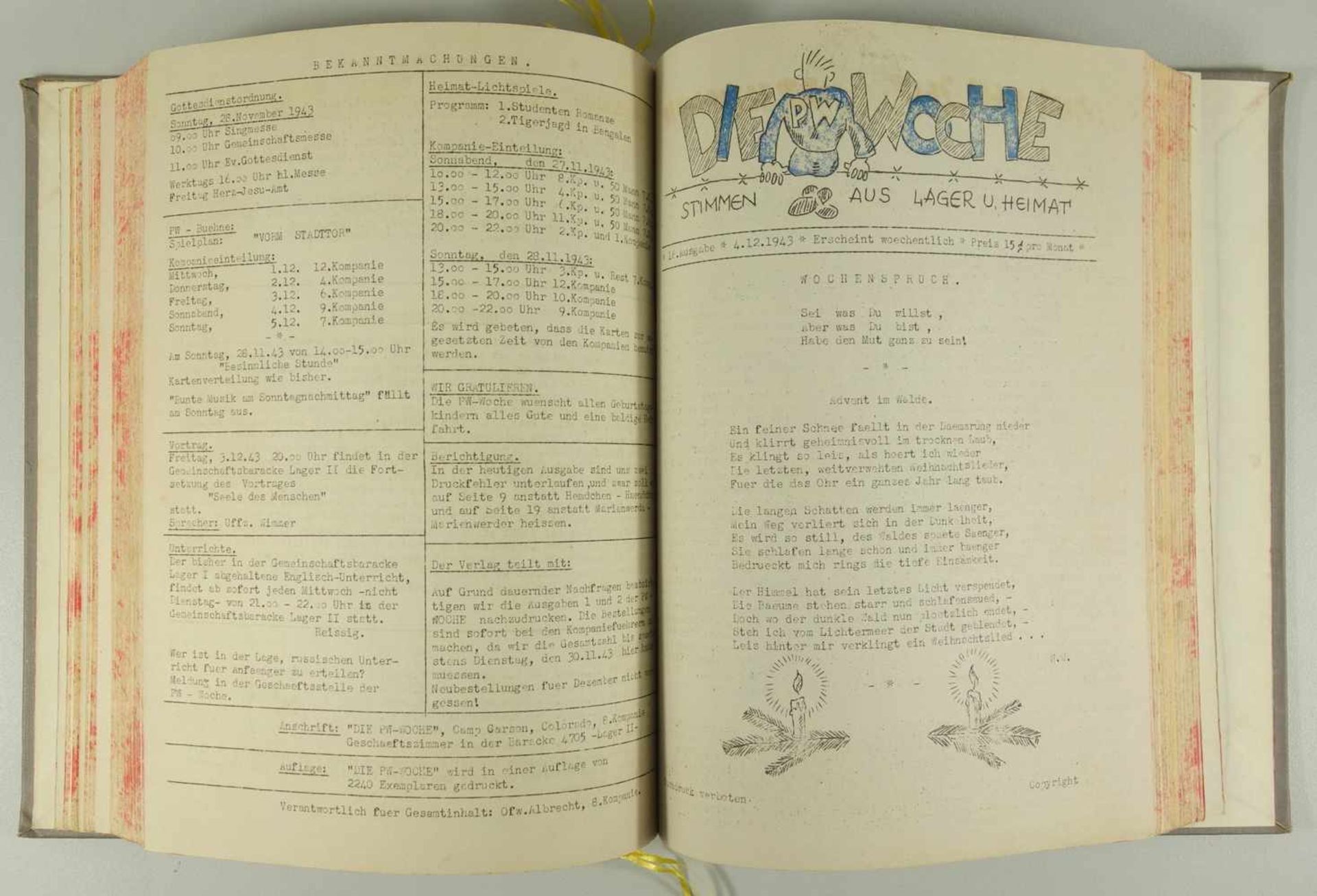 Die PW-Woche - "Stimmen aus Lager und Heimat", 25 gebundene Kriegsgefangenenzeitungen aus dem Camp