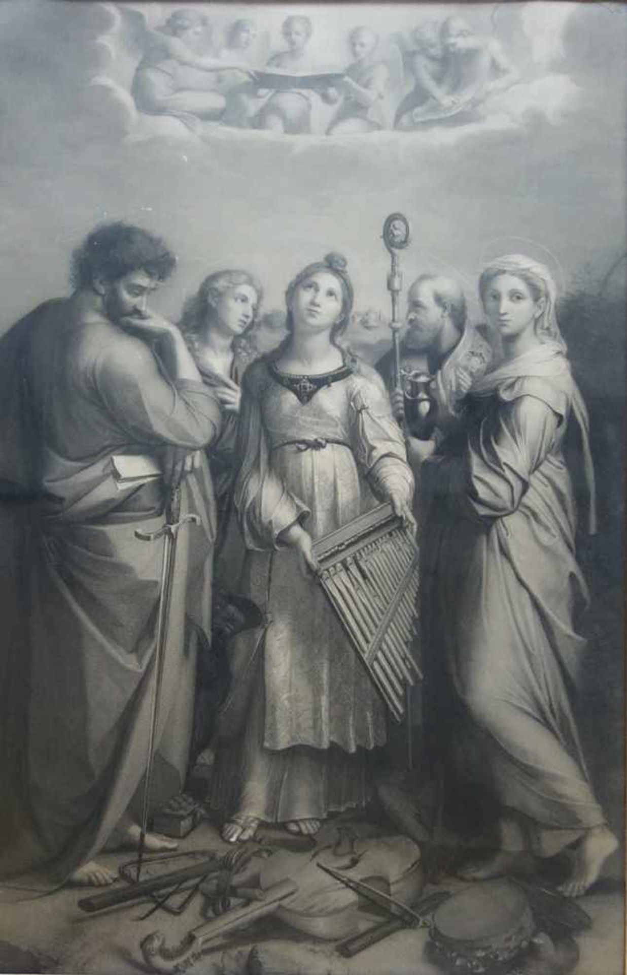Stahlstich nach Raffael "Die Verzückung der Heiligen Cäcilia" (Original um 1514), um 1910, im - Image 2 of 2