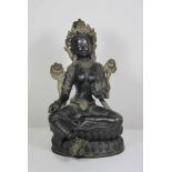 Grüne Tara, Bronze, Tibet, 19. Jh., weibl. Buddha auf Lotusthron im tibetanischen Buddhismus, H.: