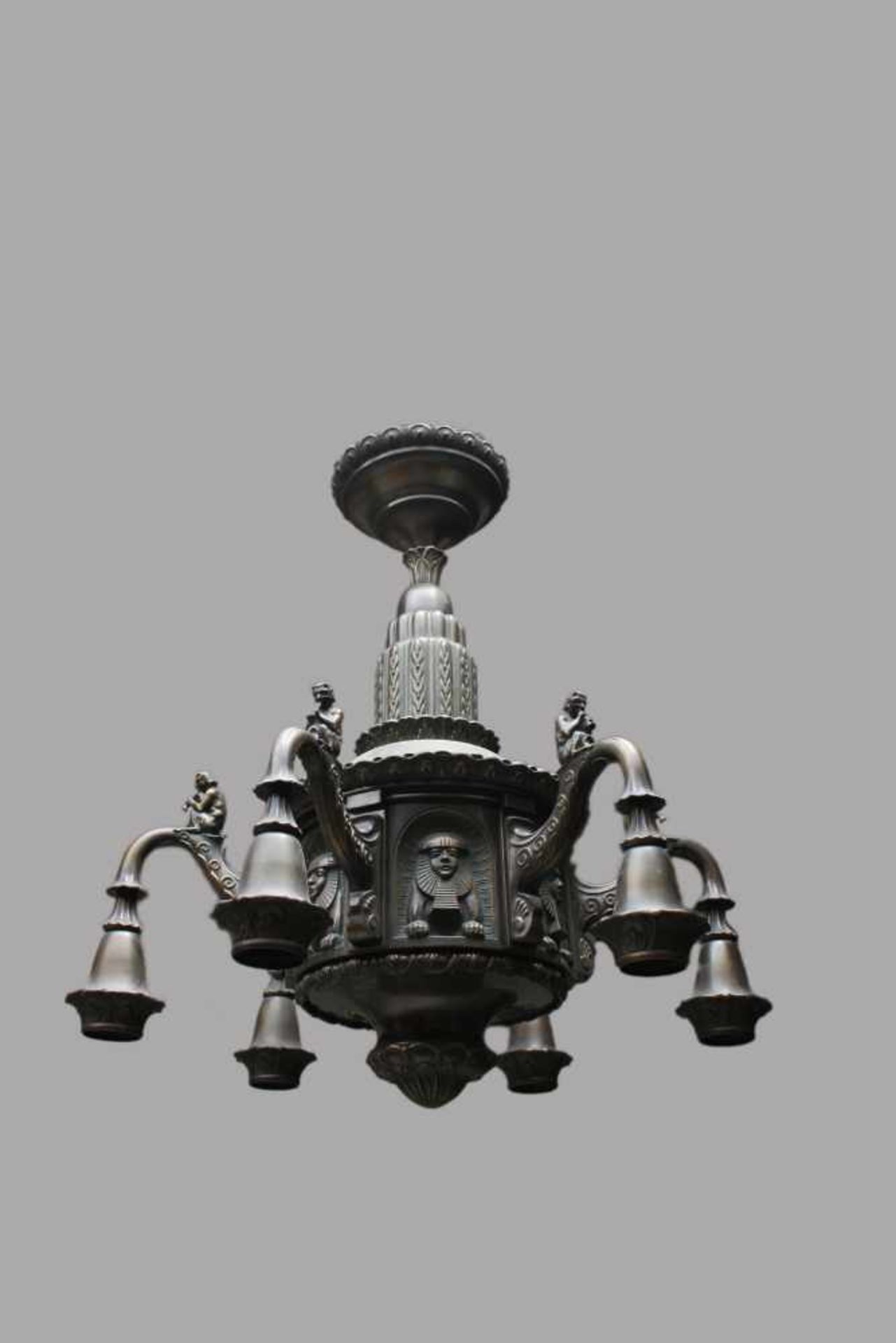 Art Deco Lampe, Bronze um 1910, Sphinx und Pan im Dekor, nach Auskunft des Einlieferers stammt die