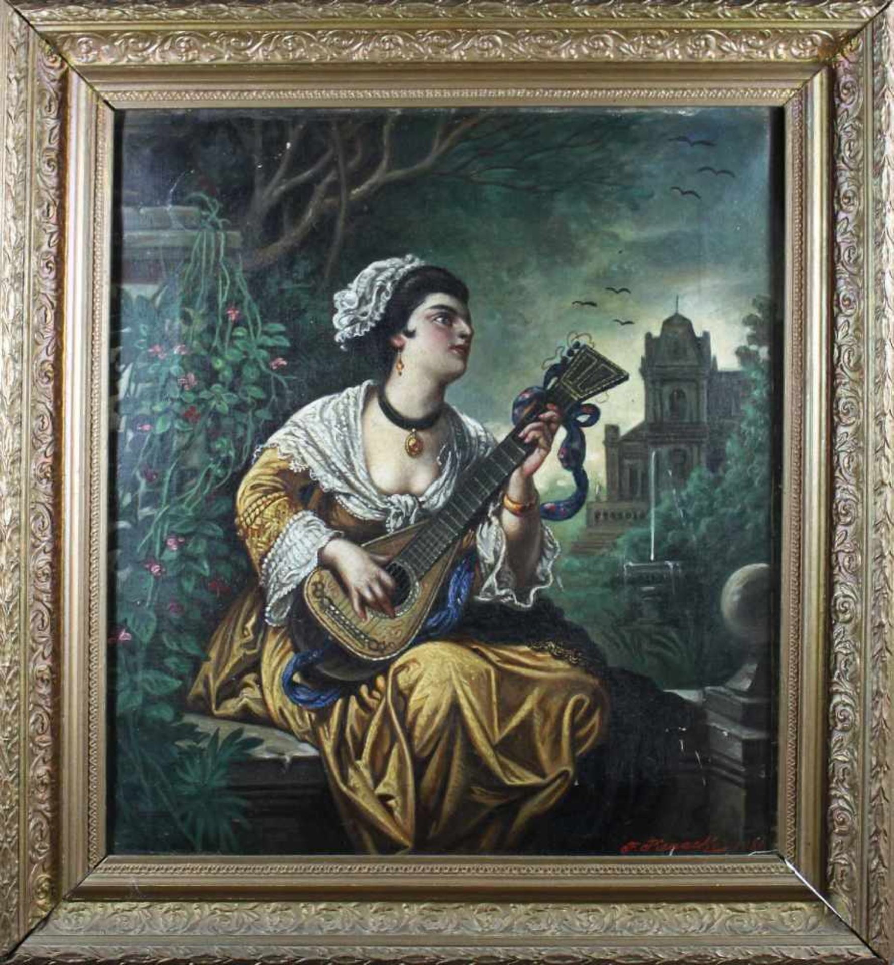 Österreichischer Künstler 2. Hälfte 19 Jh., Porträt einer musizierenden Dame, 1880, Öl auf Leinwand, - Bild 2 aus 3