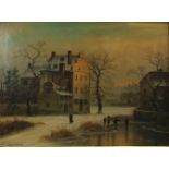 Gustav Johann Lange (Mülheim/Rhein 1811-1887 Düsseldorf), Abendstimmung über Winterlandschaft mit