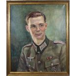 Porträt eines Jungen Offiziers des Zweiten Weltkrieg, Mitte 20 Jh., monogr., 61 x 50 cm, m.R.: 67
