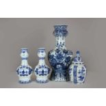 Konvolut, Delfter Fayencen, 4 Teile, blau-weiß, Bodenvase, Royal Delft Blue, Kronenmarke unter