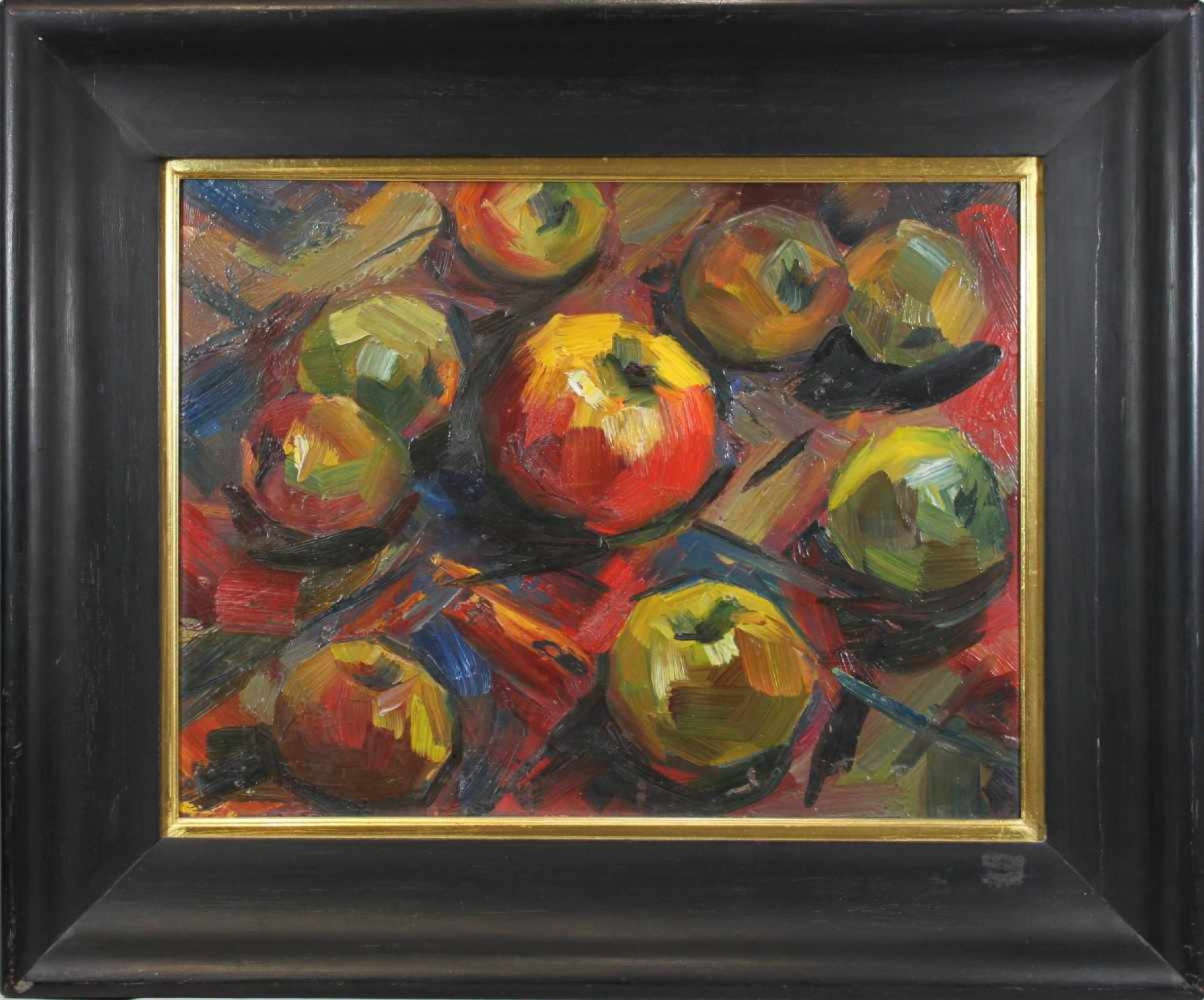 Otscheredko Jewgenij (geb. 1947, Taganrog) Stillleben mit Äpfeln, Öl auf Faserplatte, verso in - Bild 2 aus 2