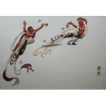 Relief aus Muschel, China, 20. Jh., Collage aus Permutt, u. re bez., Darstellung von zwei
