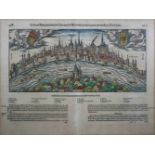 3 Holzschnittseiten aus Cosmographiae des Sebastian Münster um 1546, Colonia Agrippa, über die Stadt