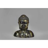 Buddha Büste, China, 19. Jh., Bronze, Reste der alten Goldfassung, Maße: B.: 30 cm, H.: 32 cm, T.: