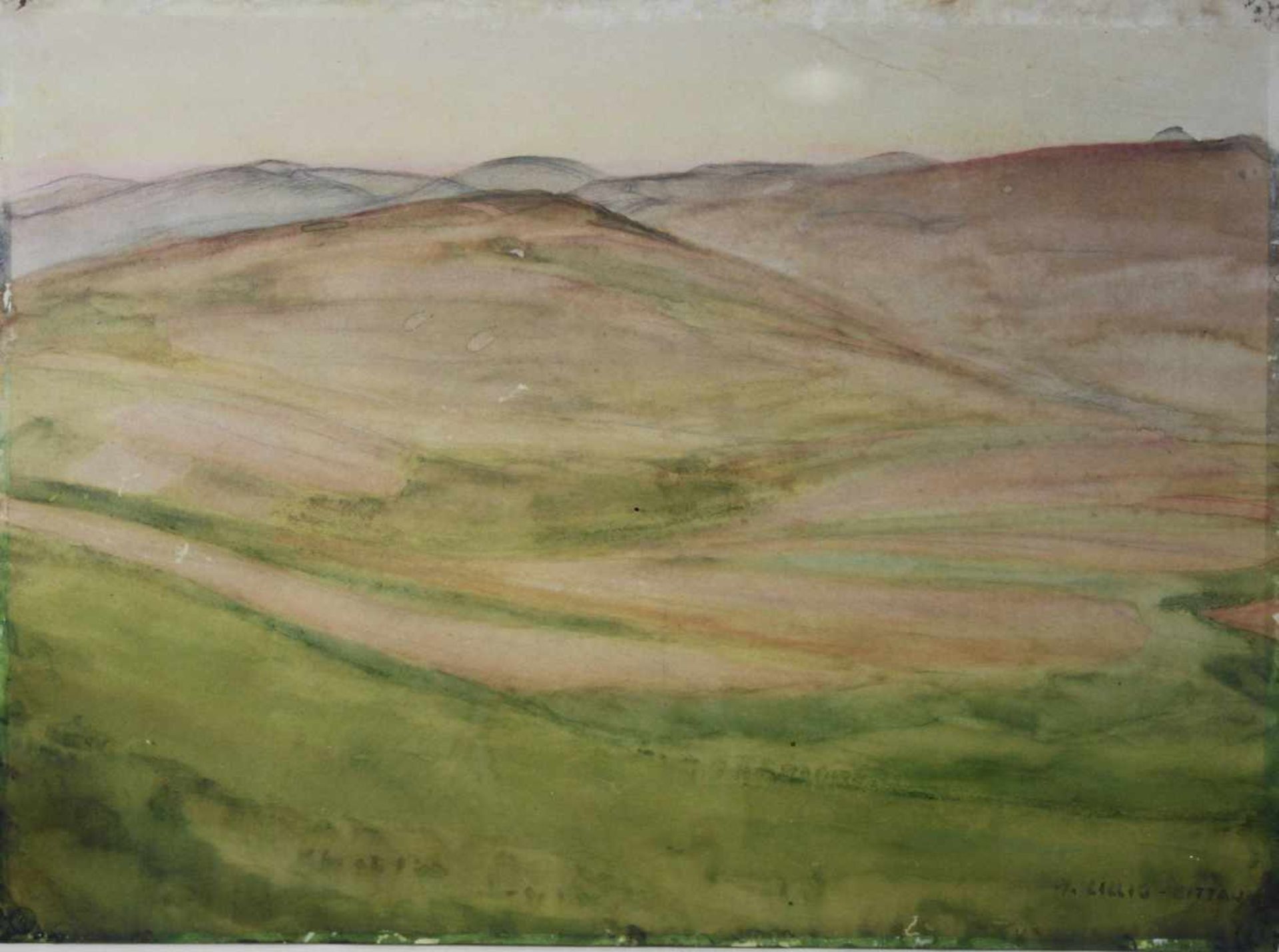 Landschaft, Aquarell auf Papier, u.rechts: H. Lillia - Littau, sichtbare Blattgröße: ca. 35,5 x 48