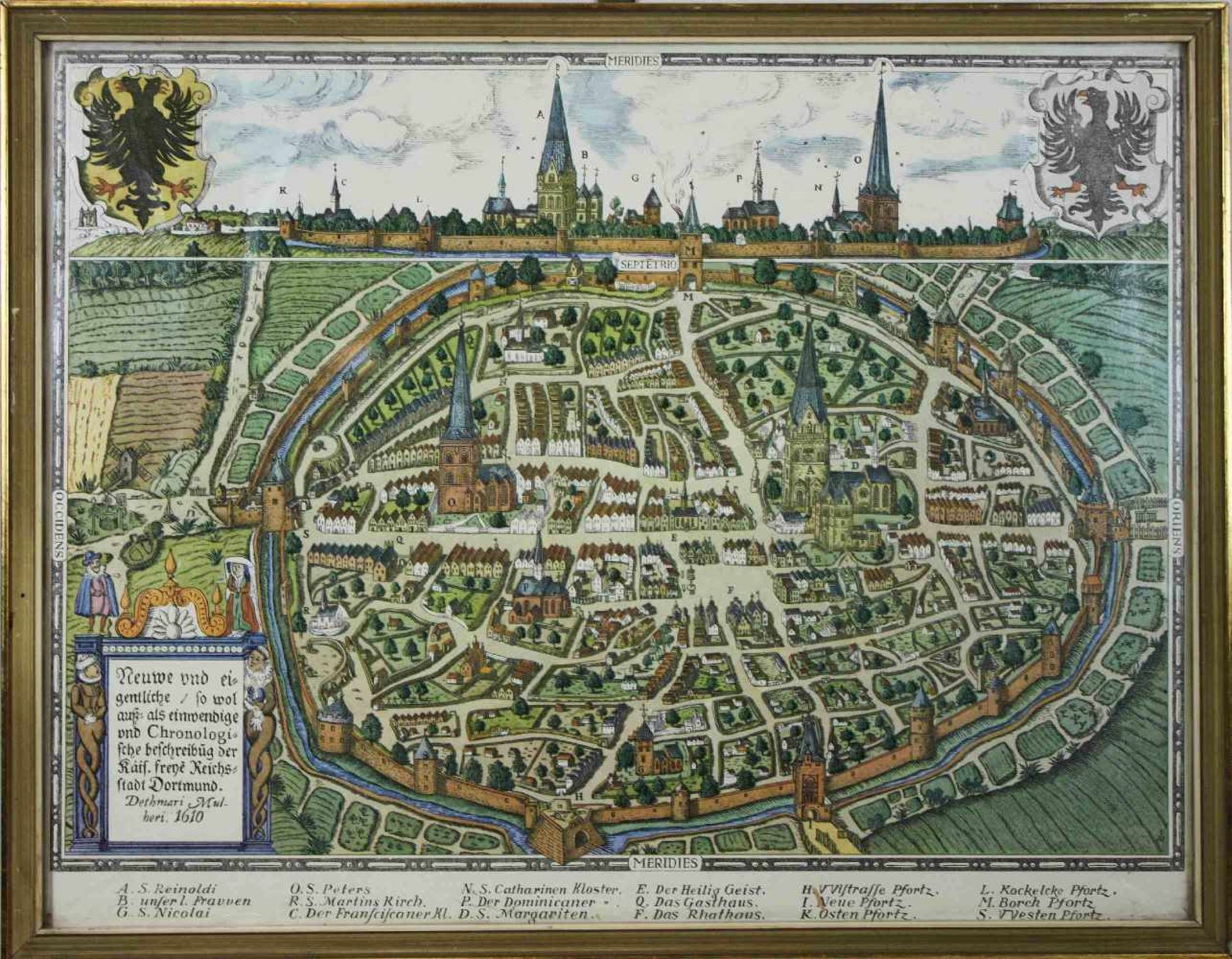 Historische Karte Ansicht Reichsstadt Dortmund um 1610, Detmar Mulher (1567 - ca.1620),