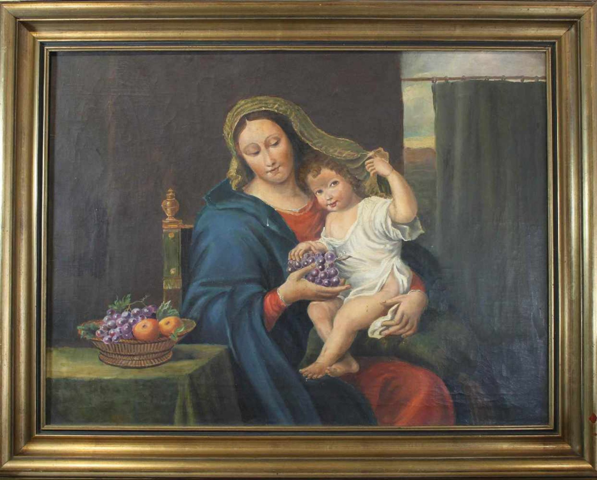 Madonna mit Kind und Traube, 20 Jh., eine Kopie des Gemäldes der französischen Maler des Barocks - Bild 2 aus 3
