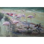 Michael Mathias Kiefer, (München 1902-1980 Feldwies am Chiemsee), Flamingos, Öl auf Leinwand, un.