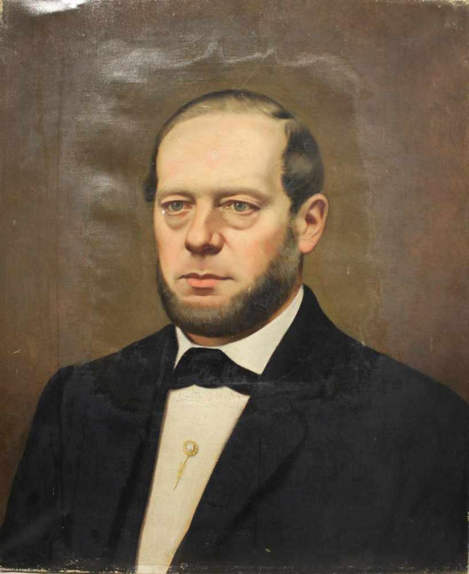 Biedermeier Herrenportrait, 19 Jh., Öl auf Leinwand, Maße: 61 x 51 cm, 2 Farbabplatzungen im