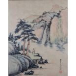 Tuschezeichnung, China 20. Jh.(?), Berglandschaft mit Wanderin, u. r. bezeichnet, Maße o. R.: 38 x