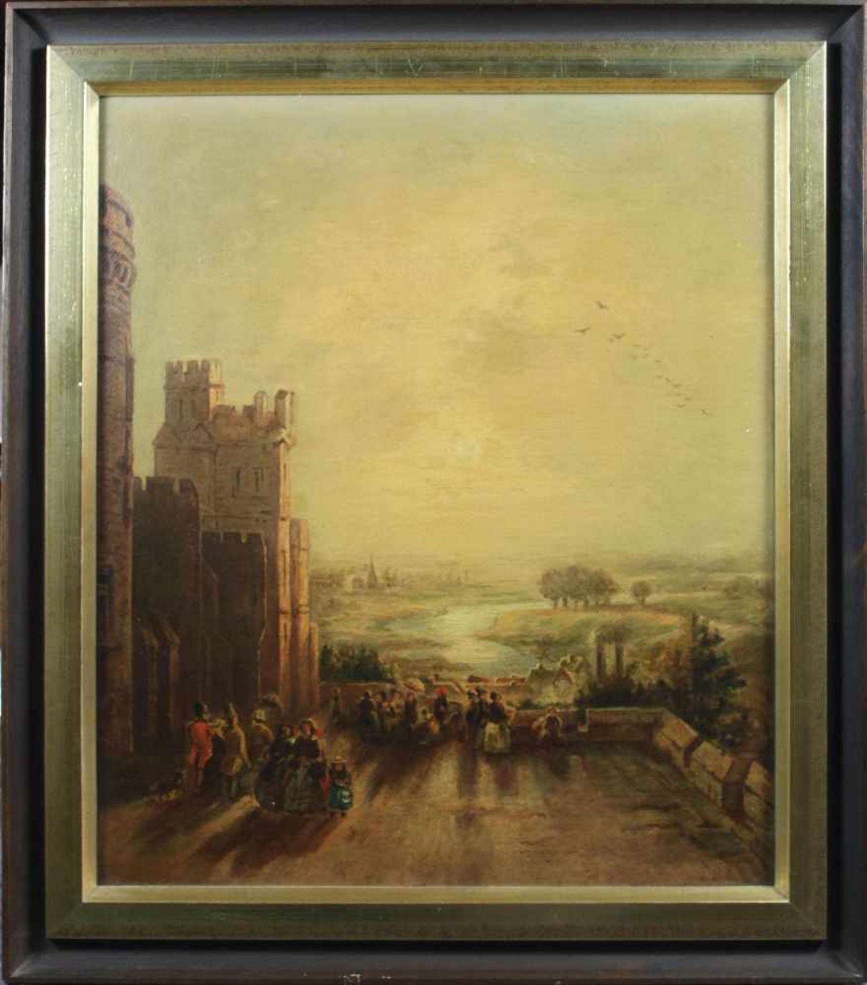 Künstler Ende 19 Jh., Blick von der Terrasse des Schlosses, 1898, rückseitig alt sign. und dat., - Bild 2 aus 3
