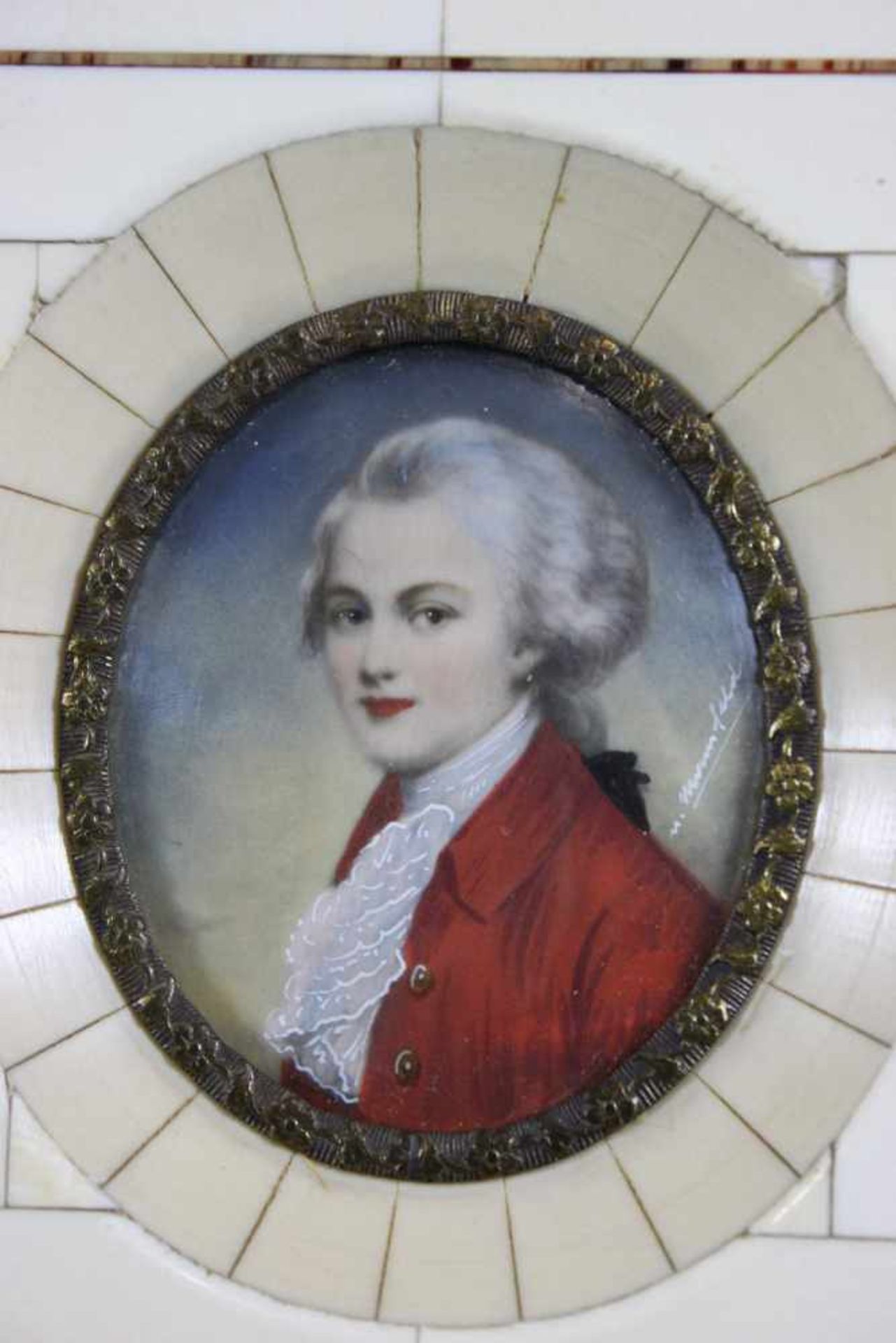 Miniaturmalerei, Elfenbein, 19. Jh., Portrait Mozart, Maße: 10,5 x 11,5 cm. Dieses Los darf auf - Bild 2 aus 2