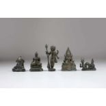Konvolut 5-teilig, Asien 19. Jh., Bronzeminiaturen, Shiva, Ganesha, 2 x Buddha, Long, H.: zwischen