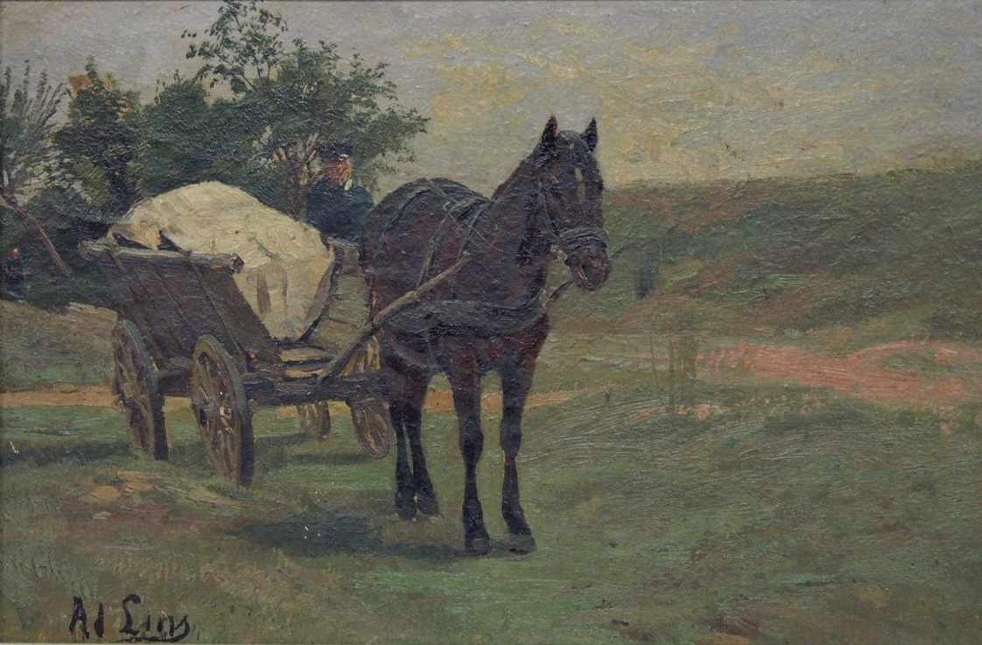 LINS, Adolf1856-1927FuhrwerkÖl auf Malkarton, signiert unten links, 18,5 x 28 cm, Rahmen (