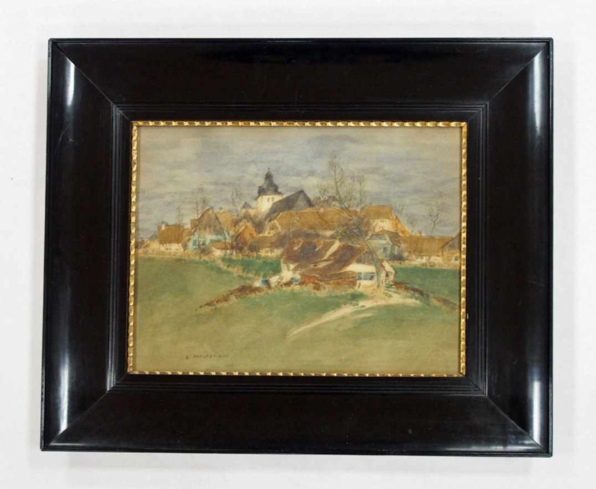 NIKUTOWSKI, Erich1830-1888Dorf in WestfalenAquarell auf Papier, signiert unten links, 29 x 37 cm, - Bild 2 aus 2