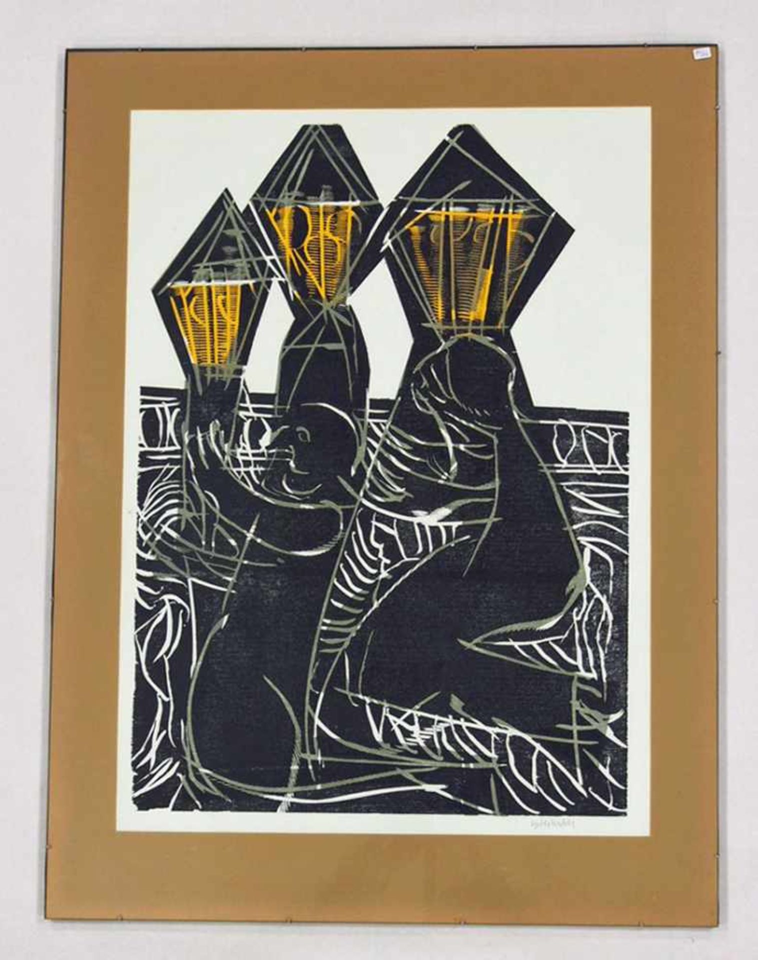 GRIESHABER, HAP1909-1981Ohne TitelFarbholzschnitt, signiert unten rechts, 83 x 55,5 cm, gerahmt - Bild 2 aus 2