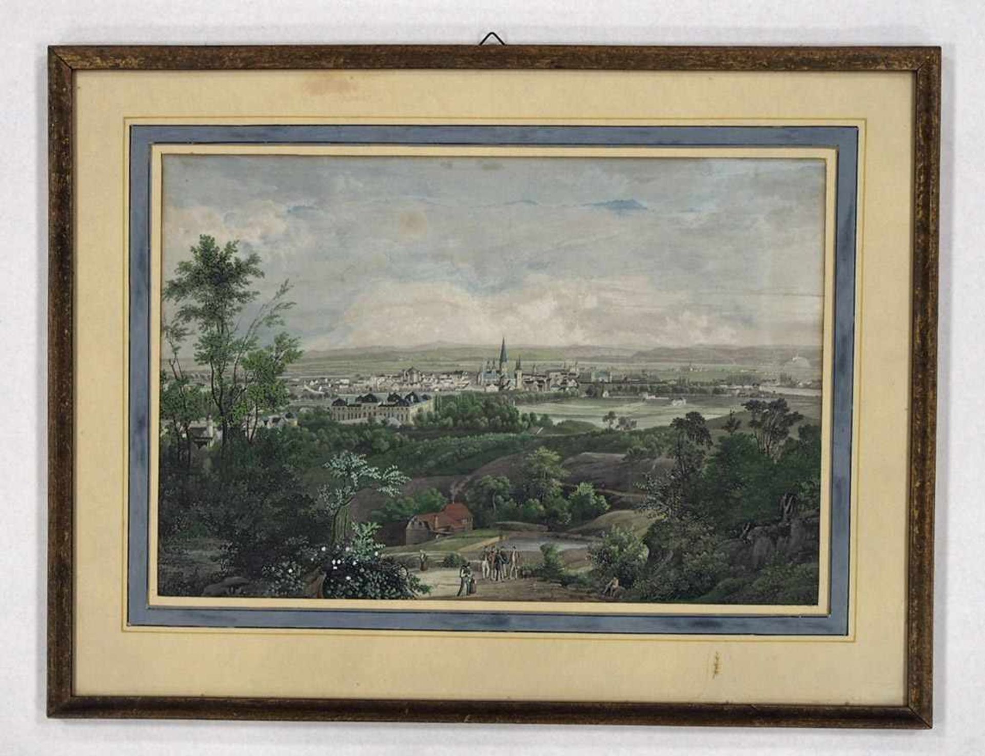 Gesamtansicht von BonnLithographie, um 1825, handkoloriert, 28 x 41 cm, gerahmt unter Glas mit - Bild 2 aus 2