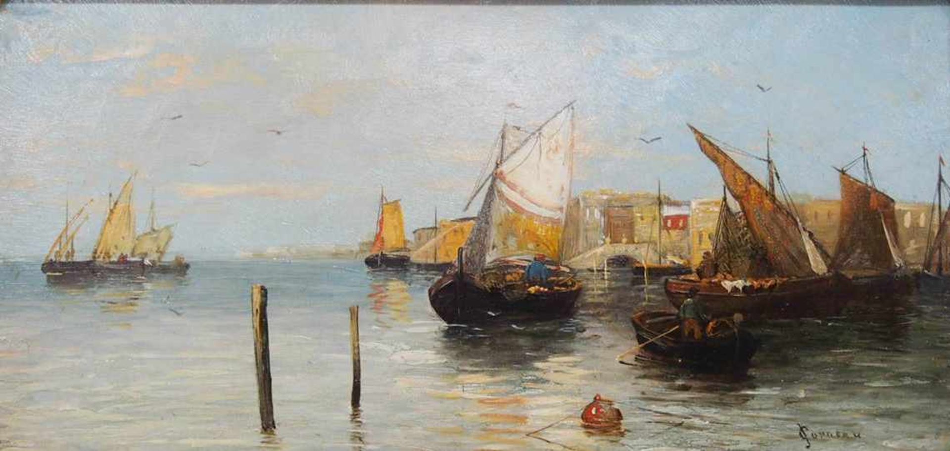 CORNEAU, J.tätig 19. Jh.Schiffe im Hafen von MarseilleÖl auf Holz, signiert unten rechts, 17 x 32