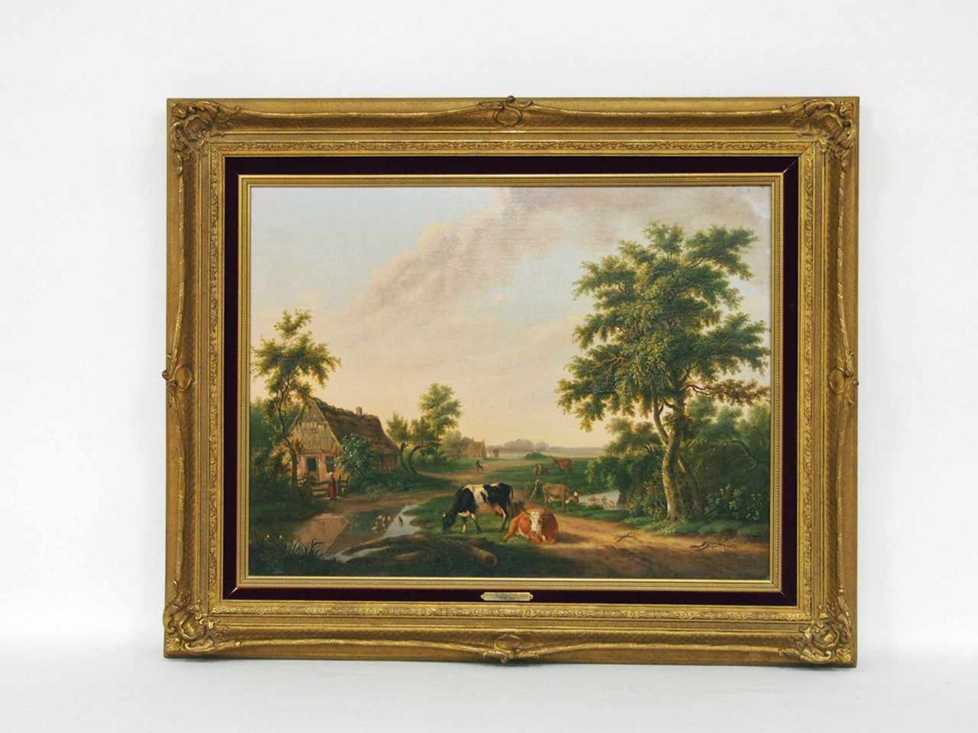 POSTMA, Derk Jacobs1778-1866Landschaft mit KühenÖl auf Holz, signiert unten rechts, 40 x 53 cm, - Bild 2 aus 2