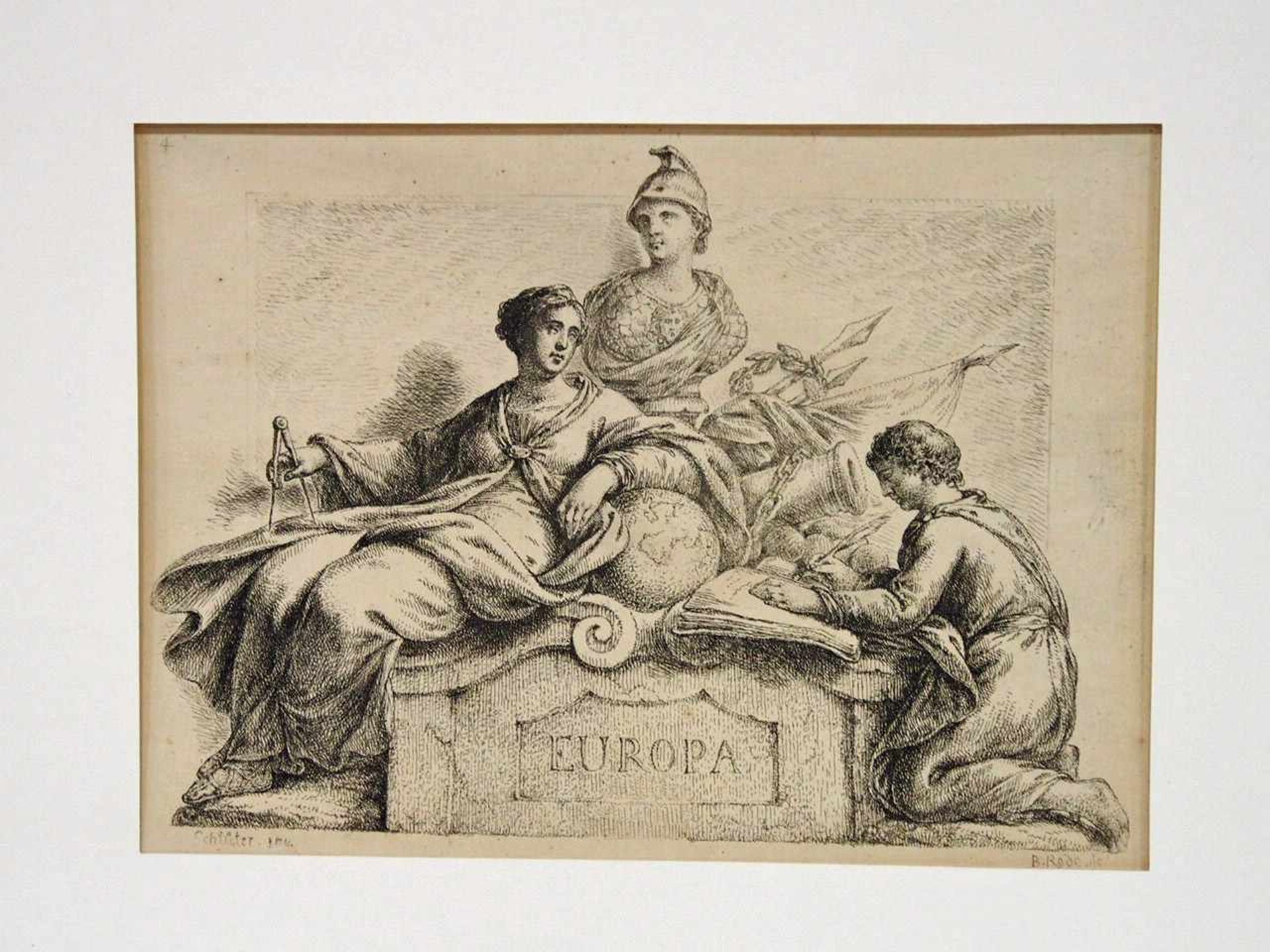 RODE, Bernhard1725-1797Die vier Erdteile4 Radierungen (nach Schlüter), ca. 18 x 25 cm, im Klapp- - Bild 2 aus 2